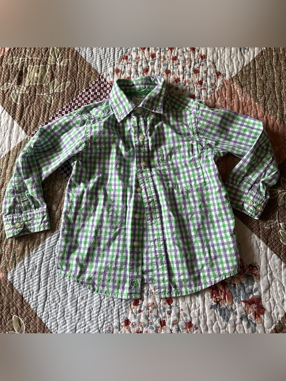 The children’s place Boys Green & Purple Plaid Button-Up Shirt size 3T